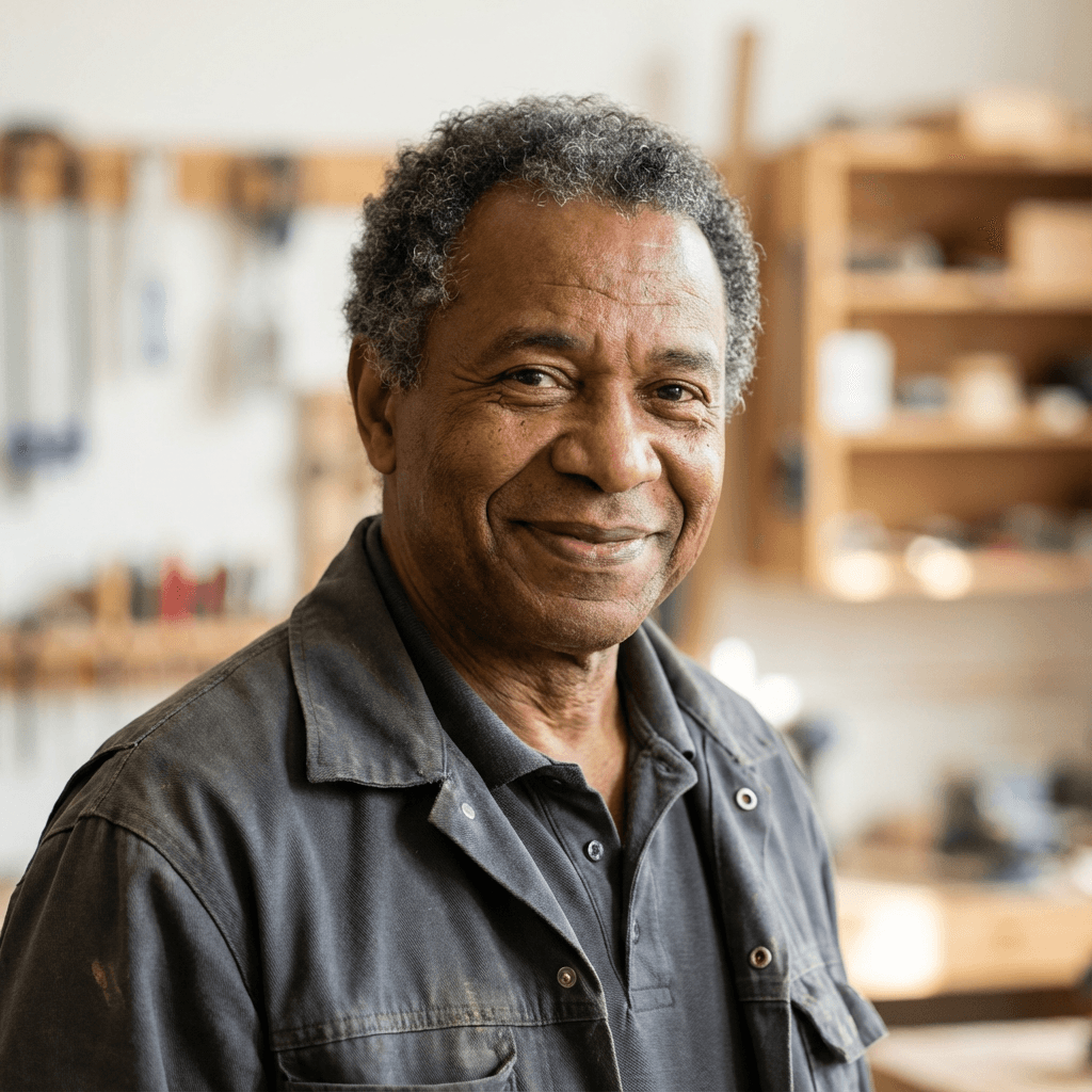 Male homeowner in his early 40s, black, friendly approachable appearance suitable for residential service client