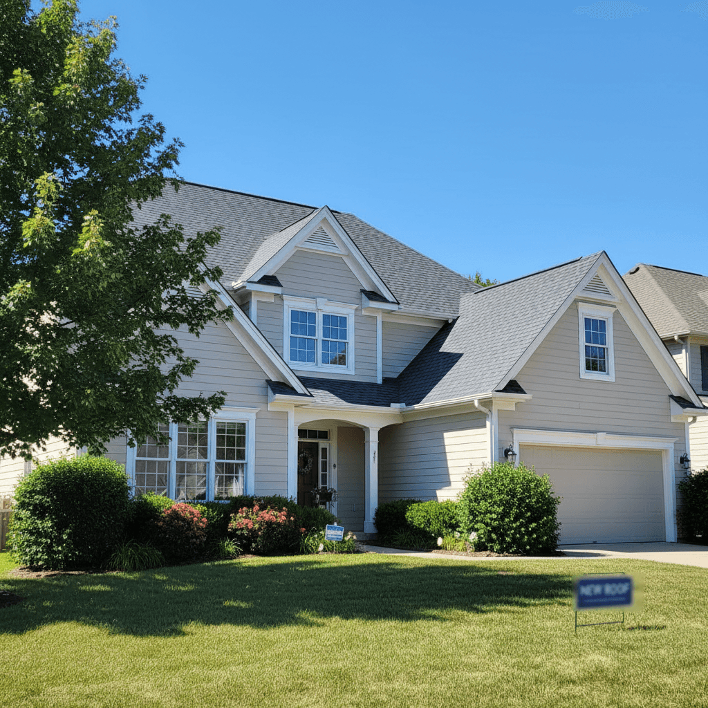 Completed architectural shingle roof on a home in Bonham
