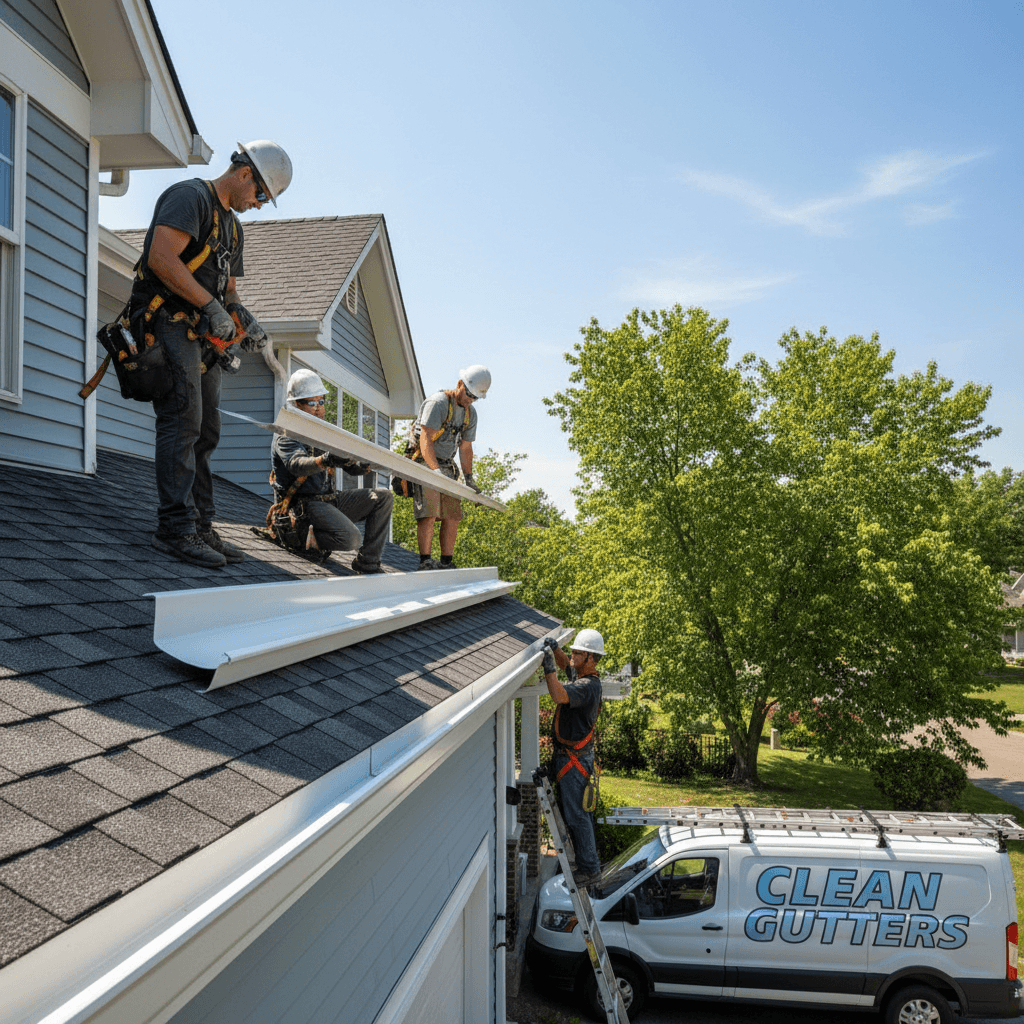 New gutters being installed on a house