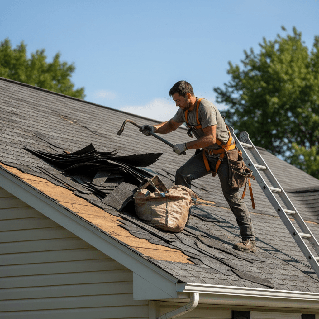 Removing damaged asphalt shingles