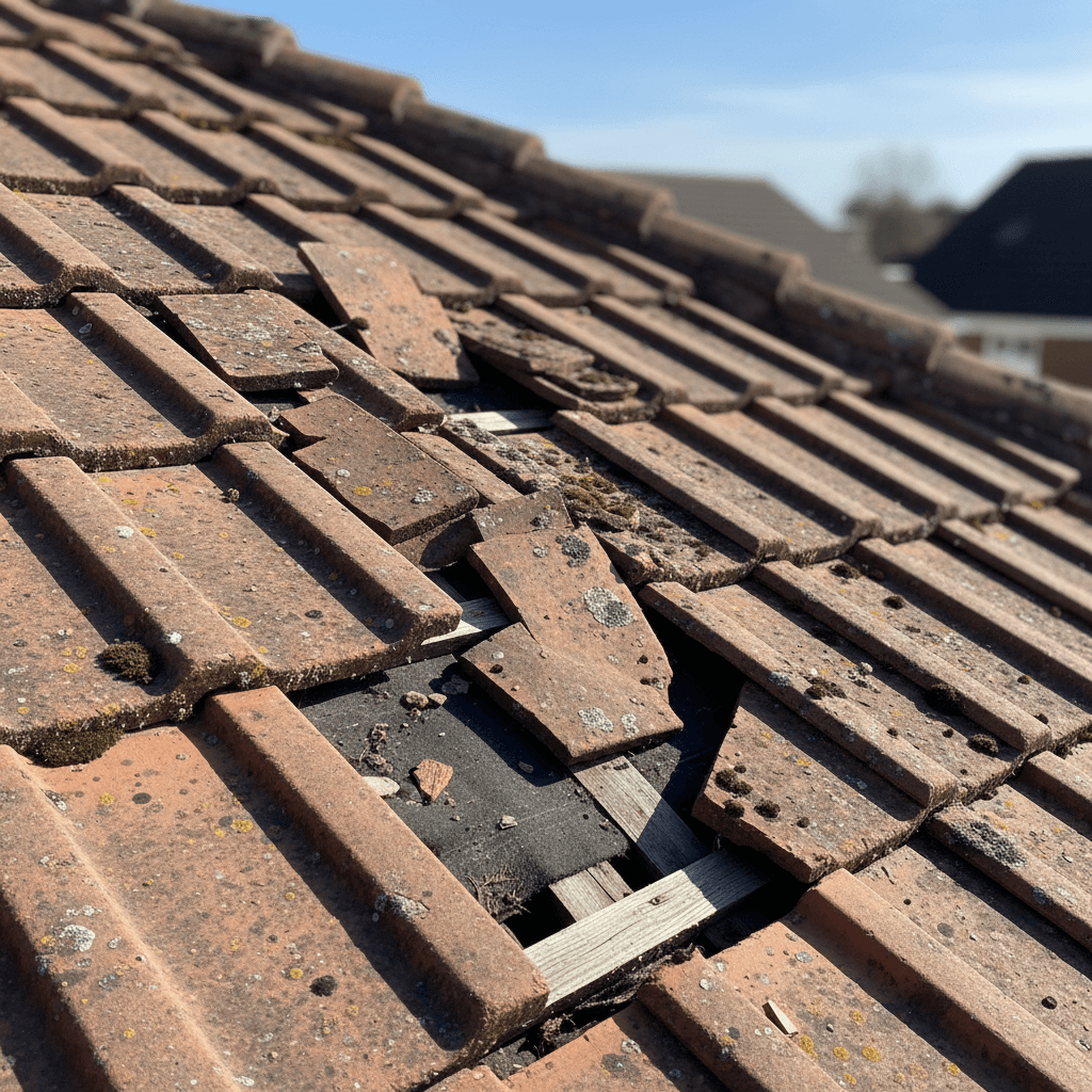 Cracked and broken roof tiles letting water in