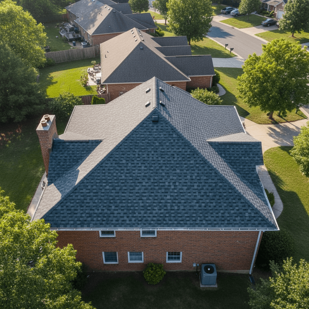 freshly installed asphalt shingles covering a residential roof